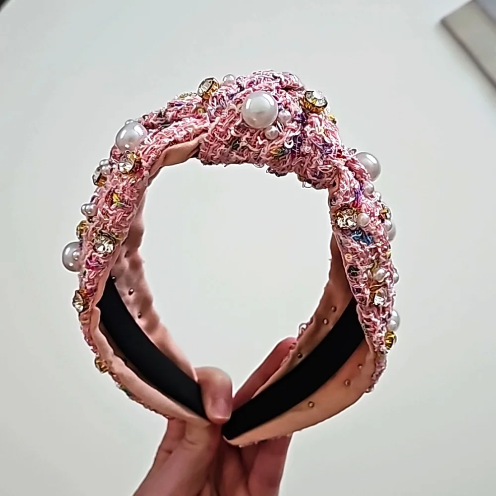 NWOT Top Knot Light Pink with Pearls and Rhinestones Soft Headband